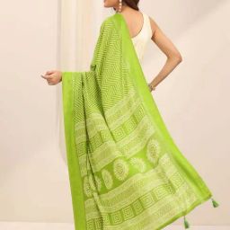 Libas Lime Green Chevron Pattern Saree with Unstitched Blouse image 2