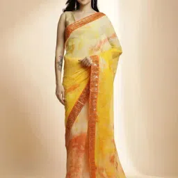 Jaipur Kurti Yellow Embellished Saree With Unstitched Blouse-image-49