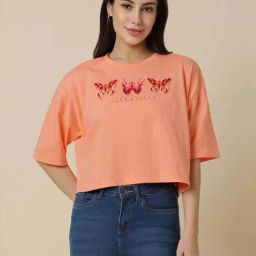 Allen Solly Peach Cotton Printed T-Shirt-image-48