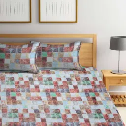 Bombay Dyeing Checks Orange 104 Tc Cotton Queen Bedsheet with 2 Pillow Covers-image-11