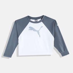 Puma Girls White & Grey Brand Logo Print Relaxed Fit Sweatshirt-image-94