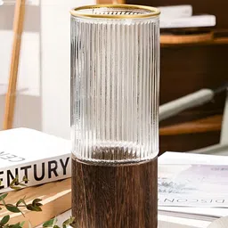 Art Street Brown & Transparent Striped Glass Flower Vase-image-7
