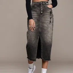 The Roadster Life Co. Women Straight Denim Midi Skirt-picture-33