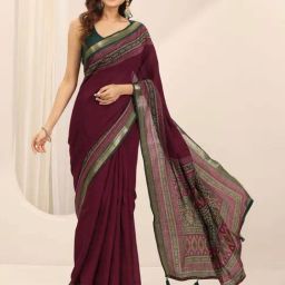 Libas Red Saree with Unstitched Blouse-image-86