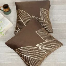 HOSTA HOMES Brown Velvet Geometric Golden Foil Cushion Covers - Set of 2-picture-40