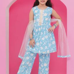Aj Dezines Kids Sky Blue Pure Cotton Printed Suitsets-image-3