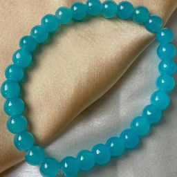 Rodya Unisex Aqua Blue Glossy Round Beads Elasticated Bracelet-34
