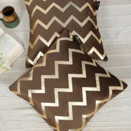 HOSTA HOMES Brown Velvet Geometric Golden Foil Cushion Covers - Set of 2-picture-48