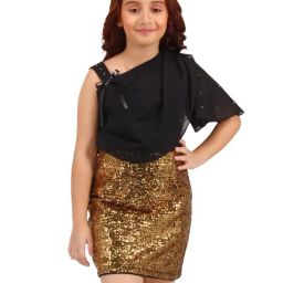 Cutecumber Girls Gold Embellished Party Dress-image-1