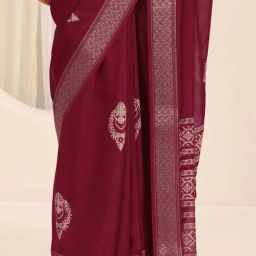 Libas Red Ethnic Motifs Print Saree with Unstitched Blouse image 5