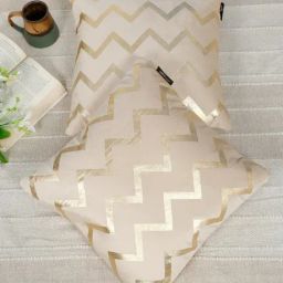 HOSTA HOMES Cream Velvet Geometric Golden Foil Cushion Covers - Set of 2-picture-46