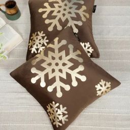 HOSTA HOMES Brown Velvet Geometric Golden Foil Cushion Covers - Set of 2-picture-33