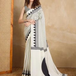 Saree Mall Cream Satin Self Saree with Blouse Piece-picture-45