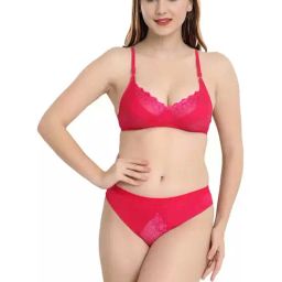 AROUSY Pink Cotton Self Pattern Bra Panty Set-image-17