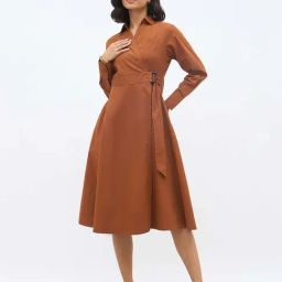 Styli Brown Cotton Regular Fit Dress-image-16
