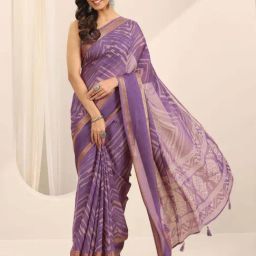 Libas Purple Ethnic Motifs Print Saree with Unstitched Blouse-8