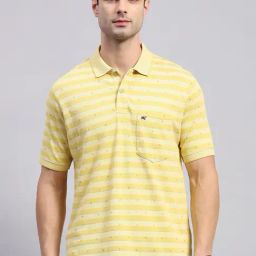 Monte Carlo Yellow Regular Fit Striped Polo T-Shirt-image-45