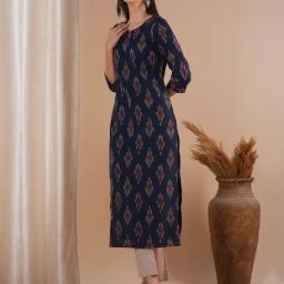 KAMI KUBI Navy Cotton Geometric Kurta kurtis-image-93