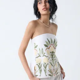 Bombay Paisley by Westside White Foliage Print Cotton-Blend Tube Top-picture-7