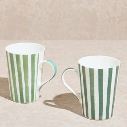Westside Home Green Striped Mugs (Set of 2) image 2