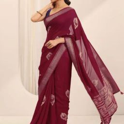 Libas Red Ethnic Motifs Print Saree with Unstitched Blouse image 3