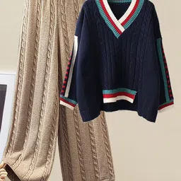 Alamode By Akanksha Navy Blue Larisa Woolen Co-Ord Set-image-67