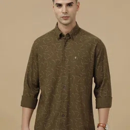 CAVALLO by Linen Club Contemporary Slim Fit Geometric Printed Button-Down Collar Shirt-picture-6