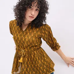all about you Women Ethnic Motifs Printed V-Neck Cotton Peplum Longline Top-image-53