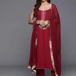 Varanga Woven Design Zari Silk Crepe Kurta with Trousers & Dupatta-41