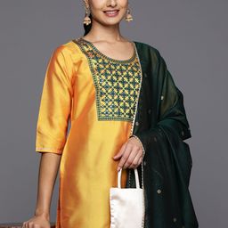 Libas Ethnic Motifs Yoke Design Mirror Work Kurta With Trousers & Dupatta-13