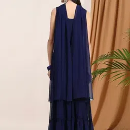 PARROT CREATION Geometric Embroidered Georgette Straight Kurta With Sharara & Dupatta image 2