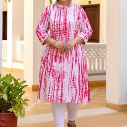 SINSINI Abstract Tie Dye Roll-Up Sleeves Pure Cotton Front Slit Kurta-image-89