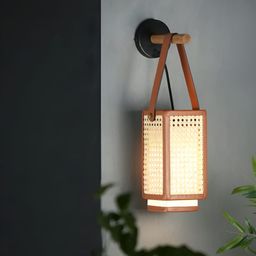 Claymango Brown Textured Wood Square Shaped Wall Lamp-2