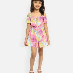 Nauti Nati Cold Shoulder Half Sleeves Floral Printed Jumpsuit - Pink-image-61