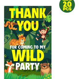Zyozi Jungle Theme Thank You for Coming To My Wild Party Tags for Birthday Green & Yellow - Pack of 20-9