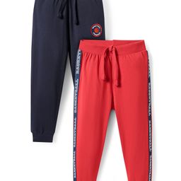 Babyhug Cotton Knit Full Length Lounge Pants With Basket Ball Print Pack Of 2 - Red & Navy Blue-image-87