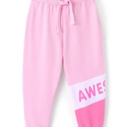 Babyhug Cotton Looper Knit Full Length Lounge Text Print - Pink-image-28