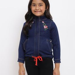 Tales & Stories Full Sleeves Placement Flower Embroidered Denim Jacket - Blue-picture-6