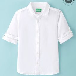 UCB Full Sleeves Solid Cotton Linen Shirt - White-image-3