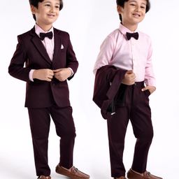 Babyhug Woven Full Sleeves Three Pieces Solid Colour Party Suit With Bow - Pink & Maroon-image-43