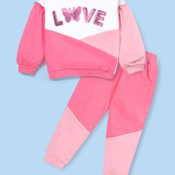 Babyhug 100% Cotton Knit Full Sleeves Top and Legging Set Butterfly Sequin Design - Pink & White-image-40