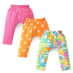 Babyhug Cotton Interlock Knit Full Length Diaper Pant Floral Print Pack of 3 - Multicolor-picture-32