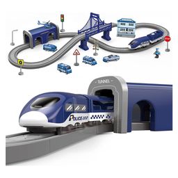 Happy Hues DIY Train & Car Track Set for Kids-66 pcs- Battery-Powered Train Toys- Police Rescue Theme-image-65