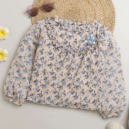 Tiny Girl Full Sleeves Floral Printed Top - Fawn-image-74