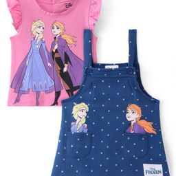 Babyhug Disney Interlock Knit Frock with Frill Sleeves T-Shirt Disney Princess Graphics - Pink & Blue-picture-3