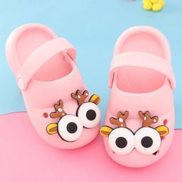 Oh! Pair Slip On Clogs With Back Strap Closure & Reindeer Applique - Pink-picture-1