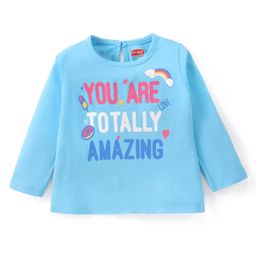 Babyhug Cotton Knit Full Sleeves T-Shirt with Text Print - Blue-image-31