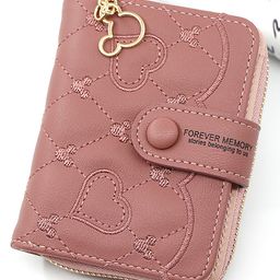 SYGA Women'S Short Zipper Buckle Heart Shaped Wallet with Key Chain, Cute for Girls Pu Leather Wallet Coin & Card Purse(Mickey Pink)-48