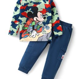 Babyhug Disney Single Jersey Knit Full Sleeves T-Shirt & Lounge Pants With Mickey Mouse Graphics & Badge - Navy Blue-image-14