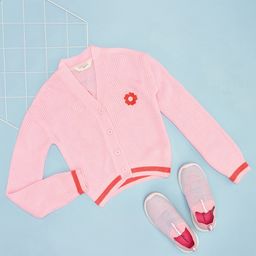 Pantaloons Junior Full Sleeves Floral Self Designed Sweater - Pink-picture-49